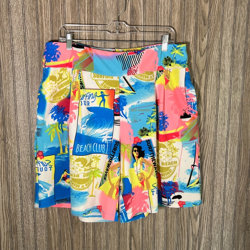 Colorful Hawaiian Beach Surf Retro Postcard Print Bermuda Shorts